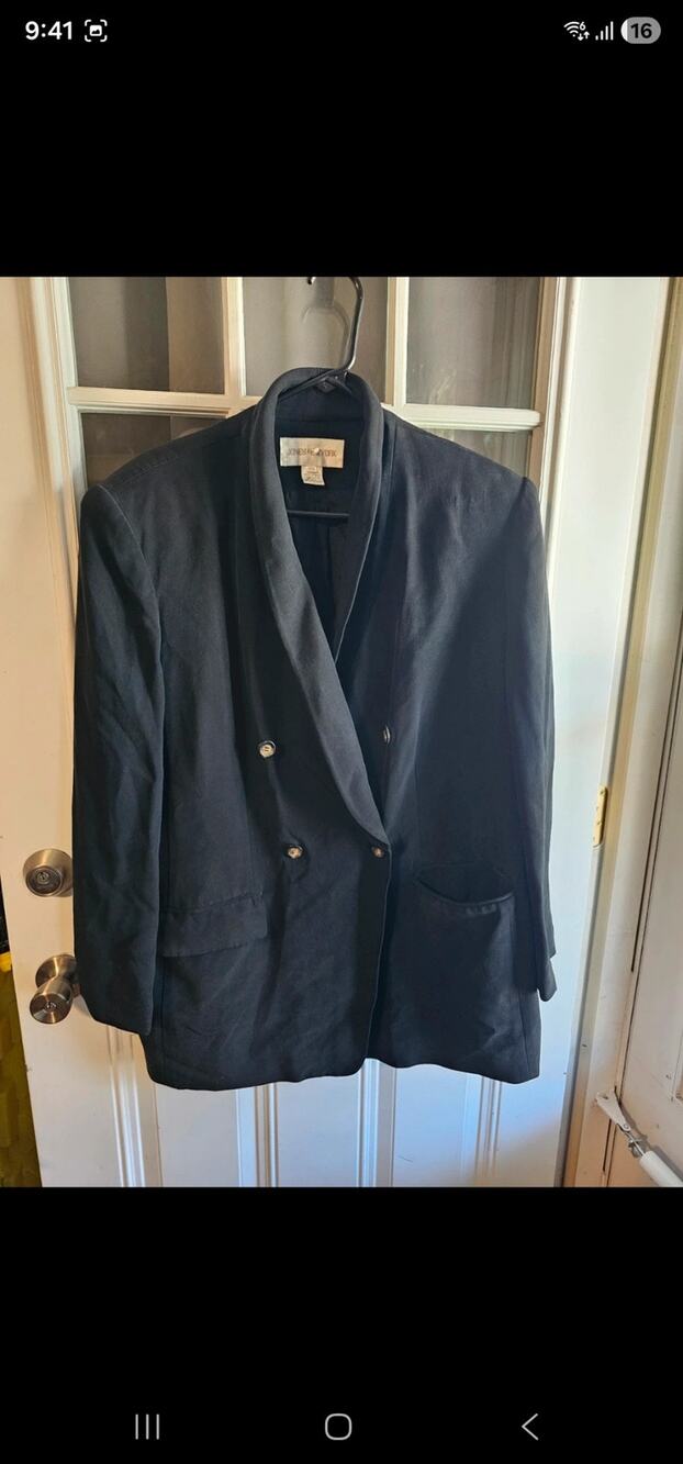 Vintage 90s Jones New York 100% Silk Black Shawl Collar Blazer Jacket 18W Plus